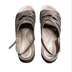 Size 9 black Crocs Women's Brooklyn Strappy Low Wedge